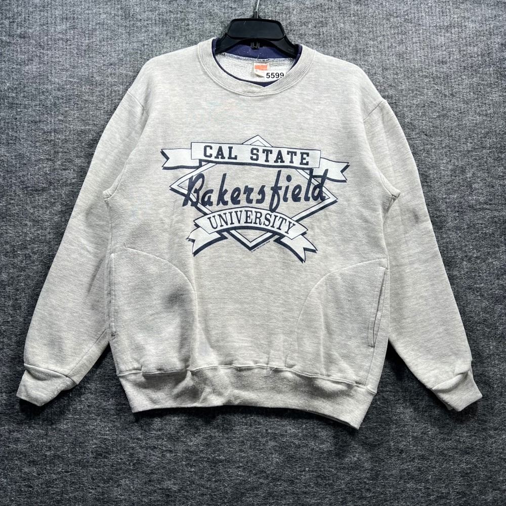 Vintage Cal State Bakersfield University Sweatshirt Gray Large Pockets